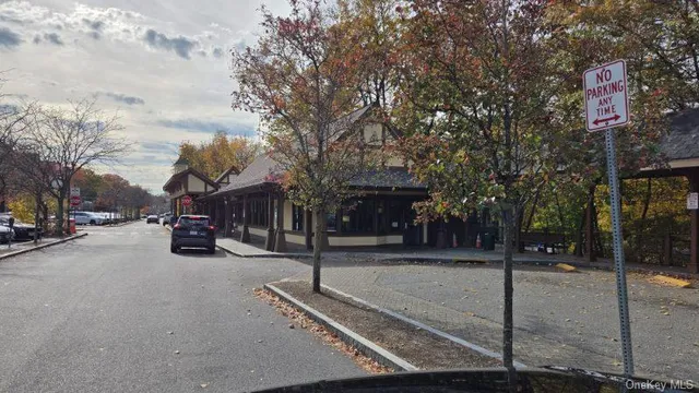 a view of a road with a building