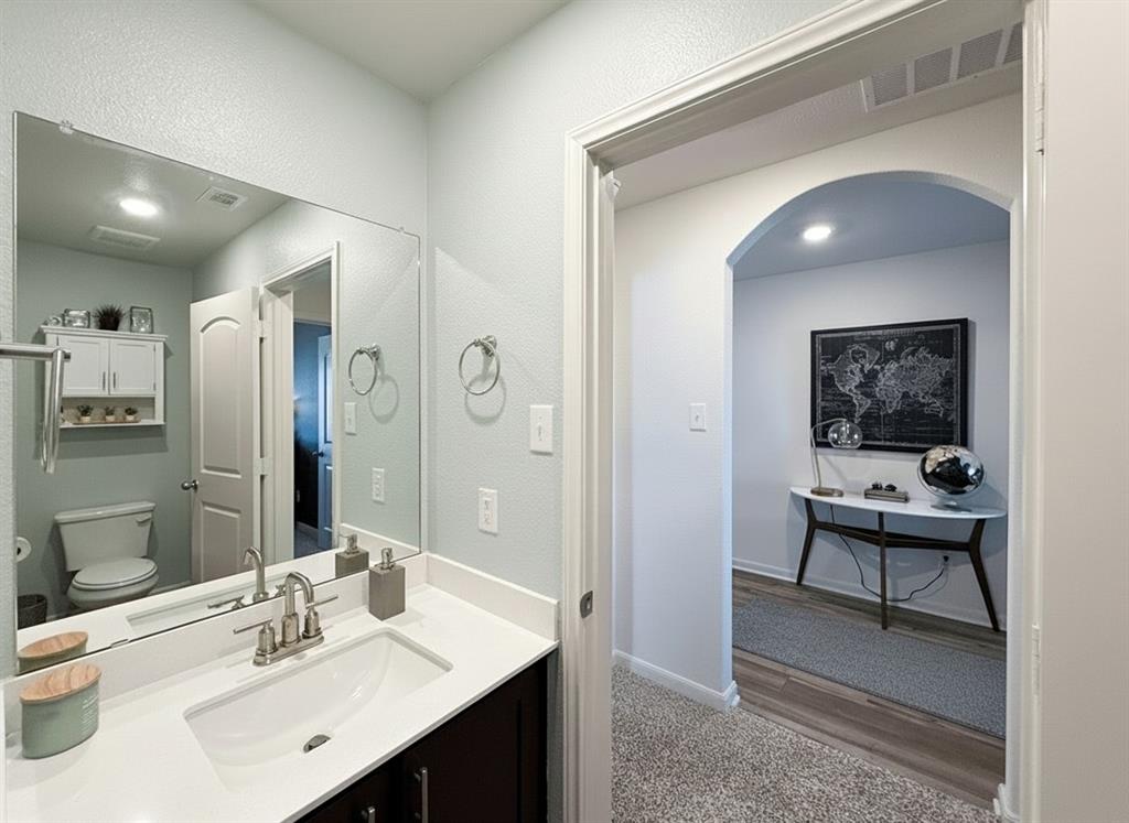 13507 Granite Park Road Ponder, TX 76259 - Photo 19 of 28 a bathroom with a sink a light fixture and a mirror