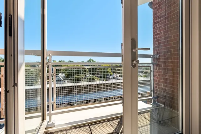 a view of a balcony from a window