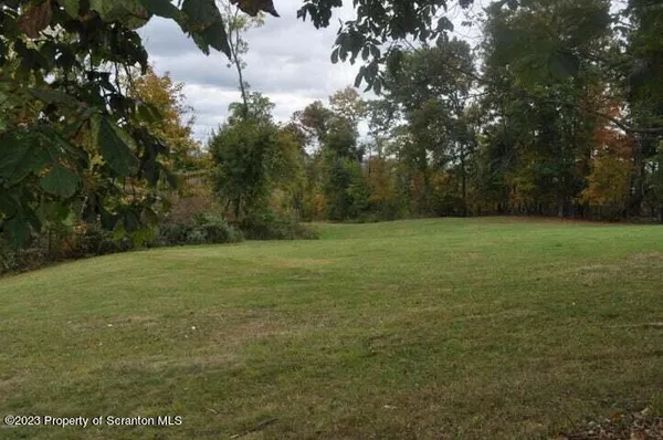 a view of a field with trees in background