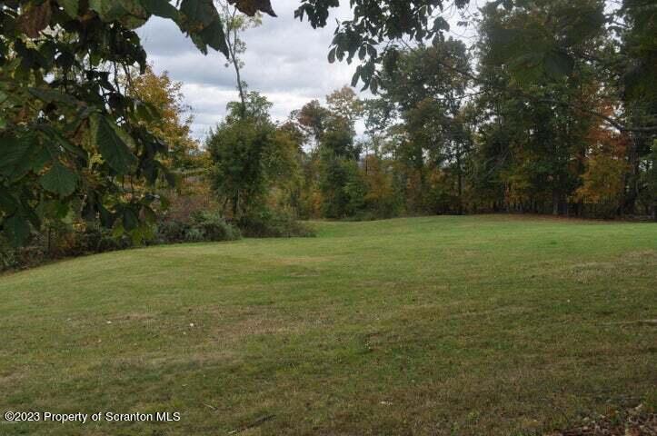 a view of a field with trees in background