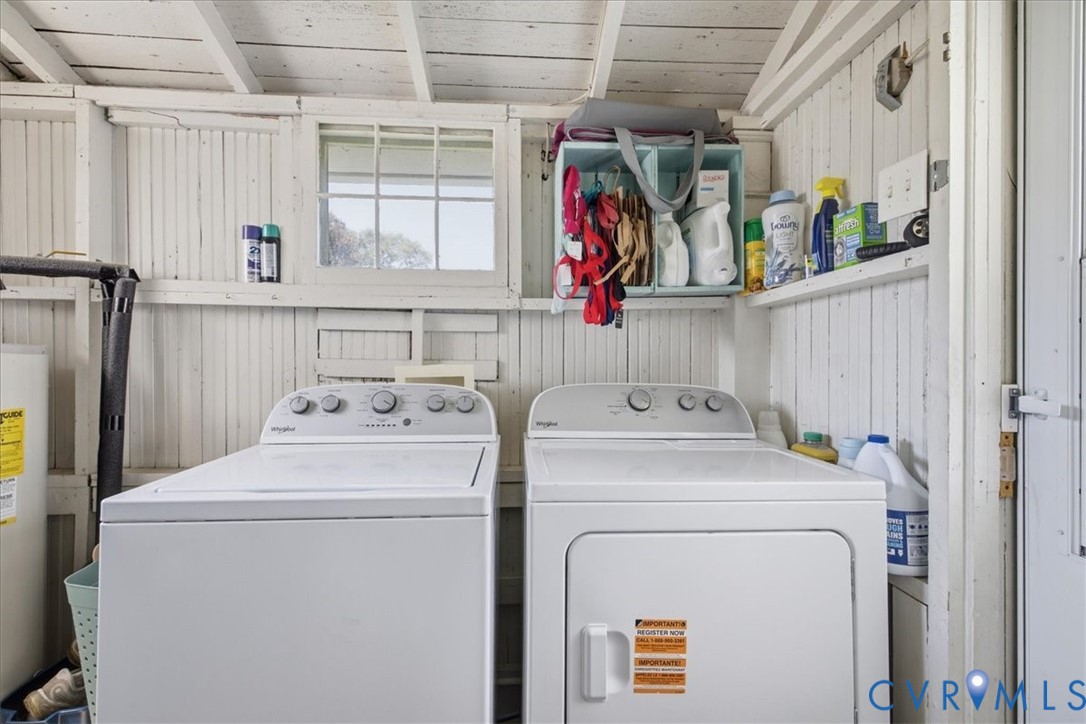 216 Conduit Road Colonial Heights, VA 23834 - Photo 24 of 26 Laundry area with paneling, exposed beam ceiling,