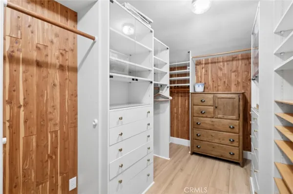 a view of walk in closet and cabinet