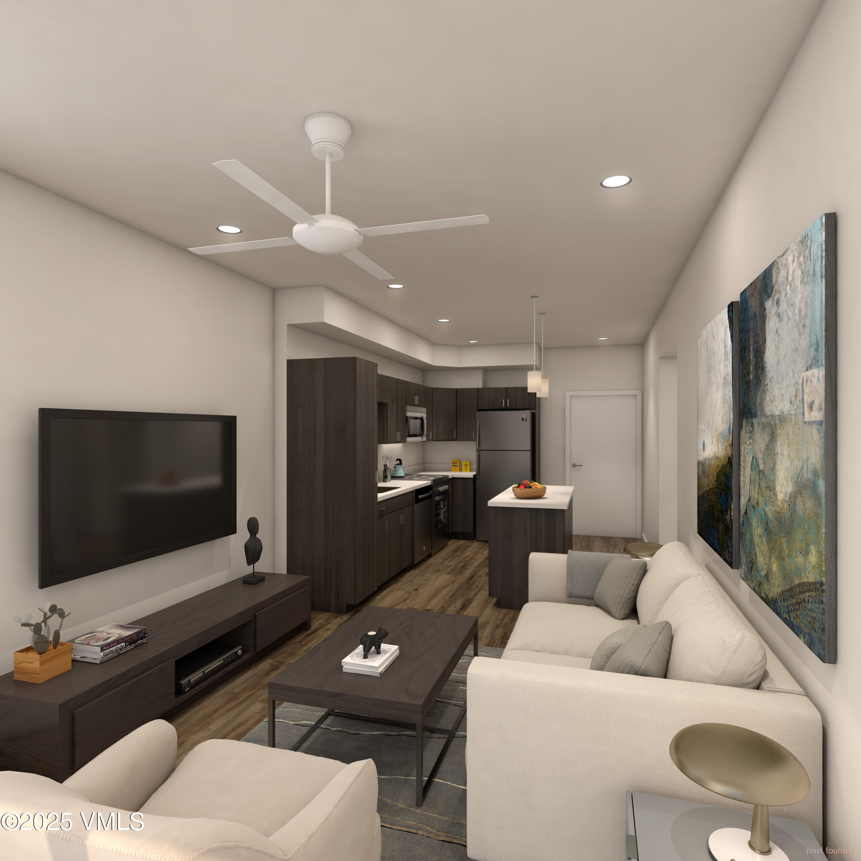 1281 North Frontage Road West, Unit A303 Vail, CO 81657 - Photo 1 of 14 a living room with furniture and a flat screen tv