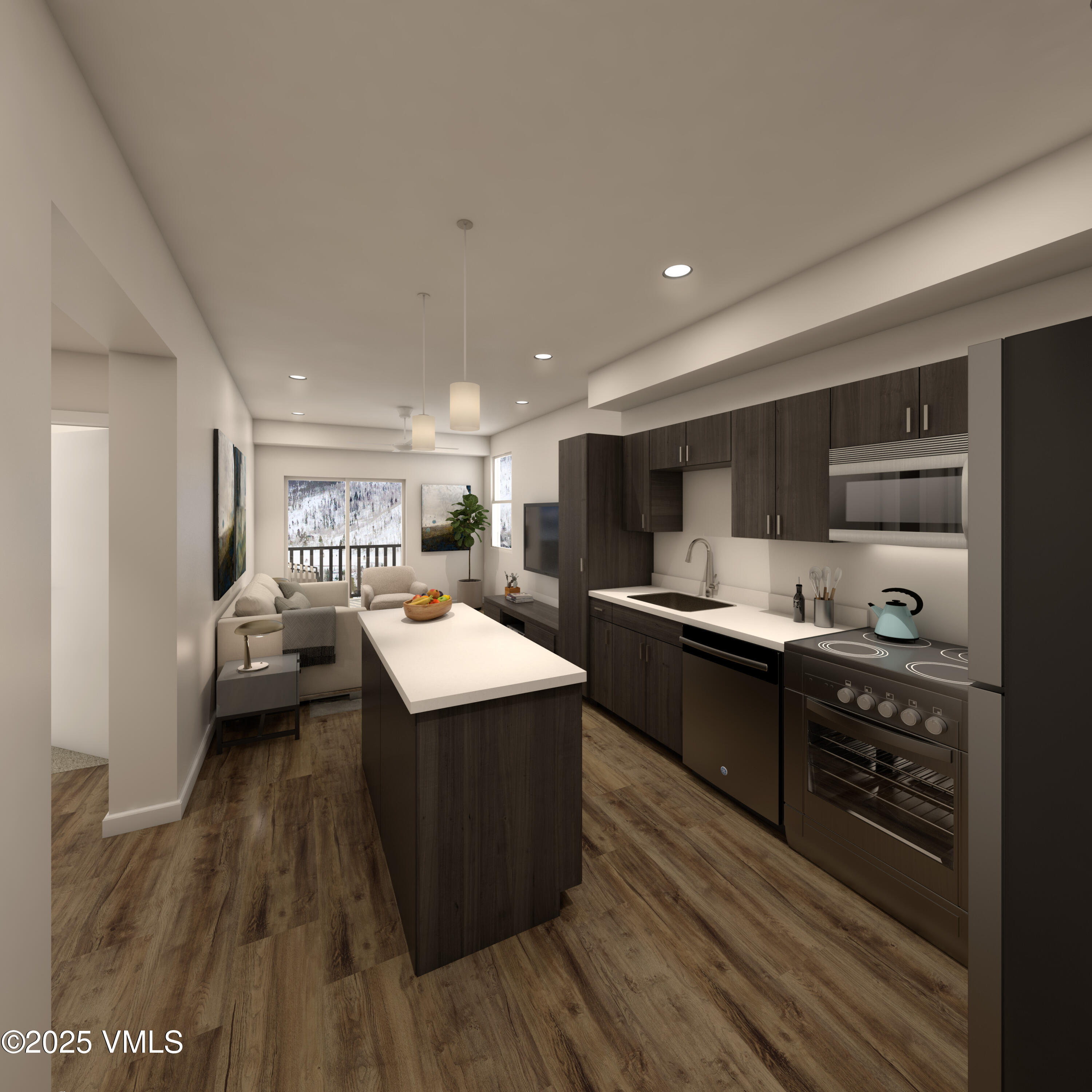 1281 North Frontage Road West, Unit A303 Vail, CO 81657 - Photo 2 of 14 a kitchen with stainless steel appliances granite countertop a sink a stove and a wooden floors