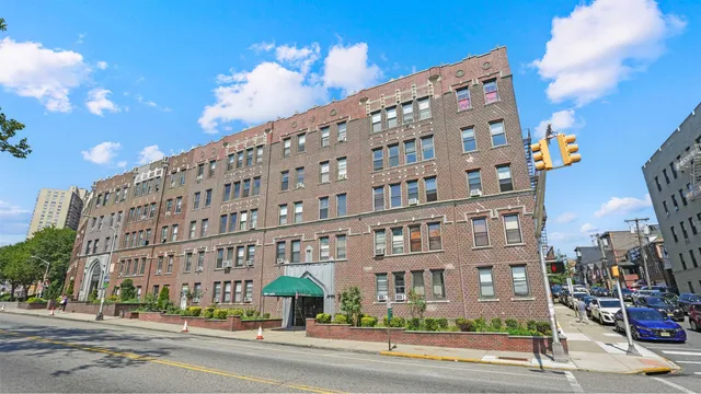 a view of a building and a street
