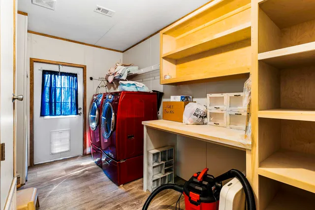 a view of a room with storage and utility