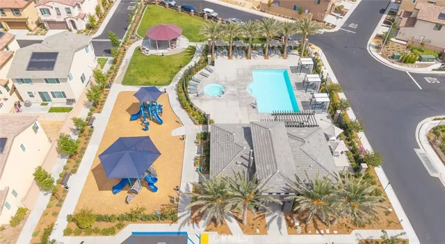 an aerial view of a house swimming pool