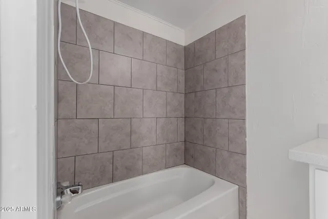 a bathroom with a bathtub