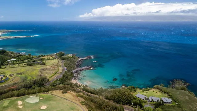 a view of a swimming pool with a yard