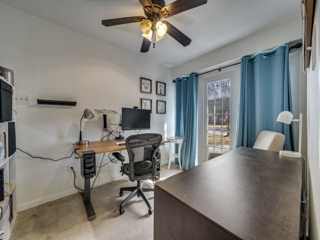 9835 Estate Lane Dallas, TX 75238 - Photo 19 of 25 Office space with light colored carpet and a ceiling fan