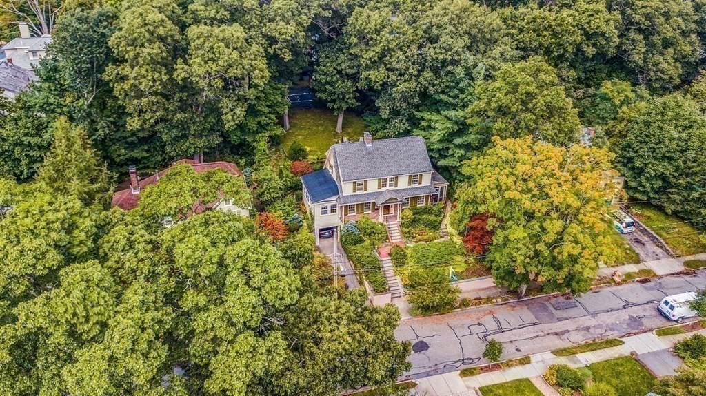 27 Whitney Road Newton, MA 02460 - Photo 32 of 32 an aerial view of a house with a yard basket ball court and outdoor seating