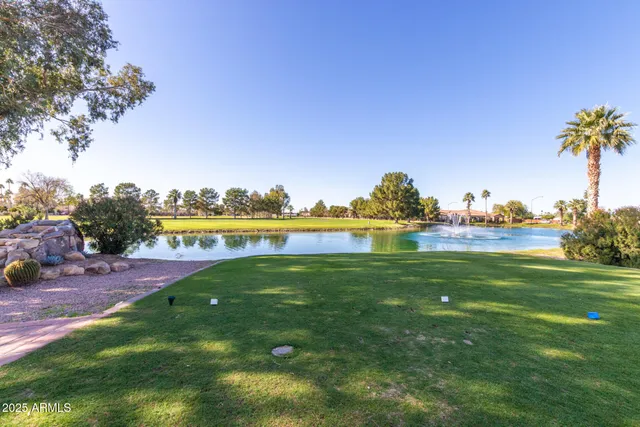 a view of a lake with a beach