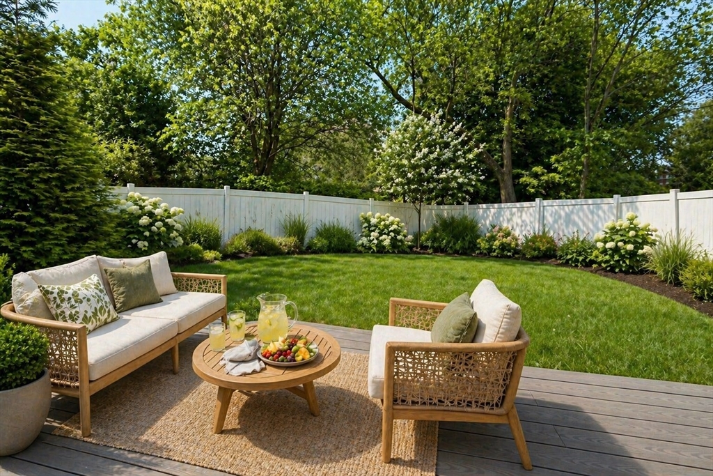 809-811 Heath Street, Unit 811 Brookline, MA 02467 - Photo 13 of 35 a view of a patio with couches chairs and a yard