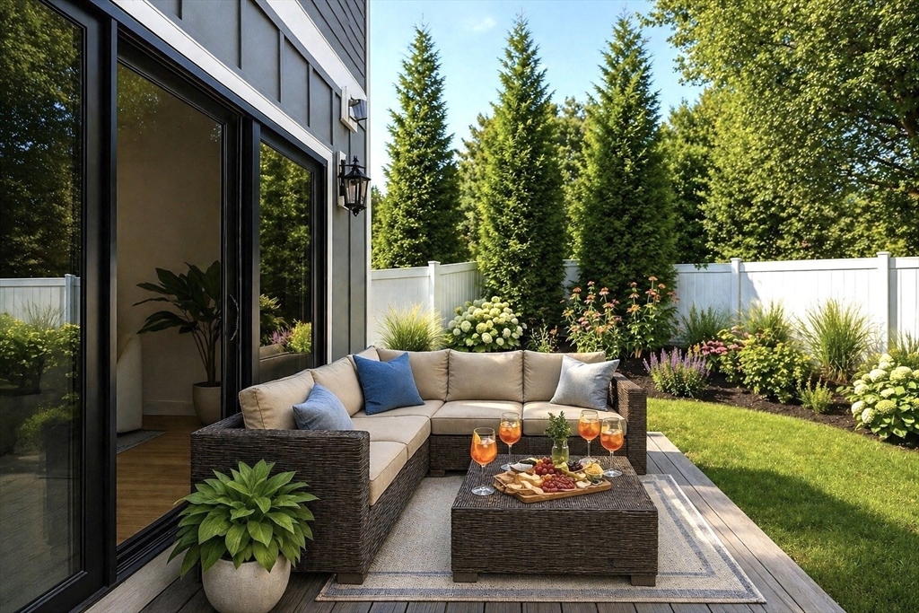 809-811 Heath Street, Unit 811 Brookline, MA 02467 - Photo 15 of 35 a view of a patio with couches table and chairs and garden