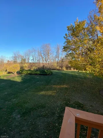 a view of a yard and an ocean view