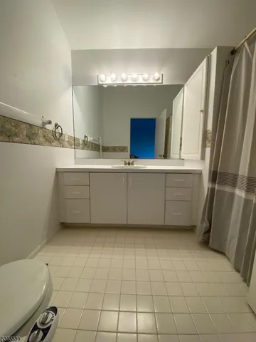 a bathroom with a sink a toilet and mirror