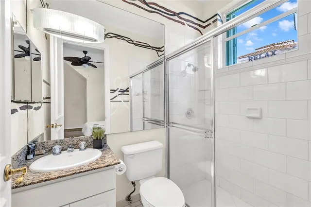 a living room with couch and a table