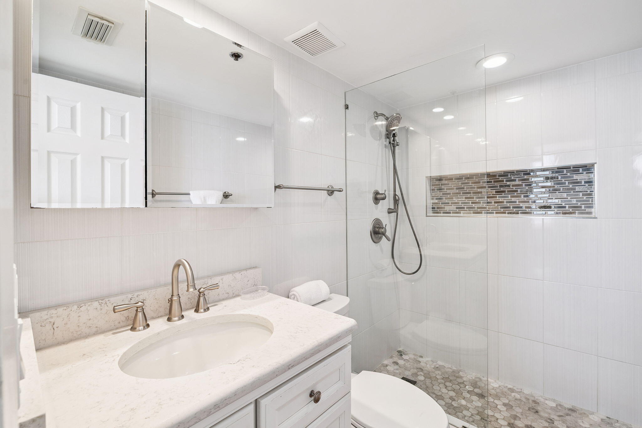 4100 East County Highway 30A, Unit 1606 Santa Rosa Beach, FL 32459 - Photo 21 of 34 a bathroom with a granite countertop sink a toilet and shower