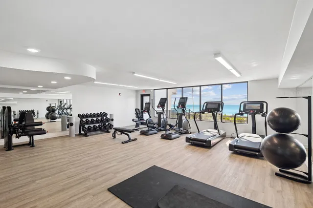 a view of a room with gym equipment