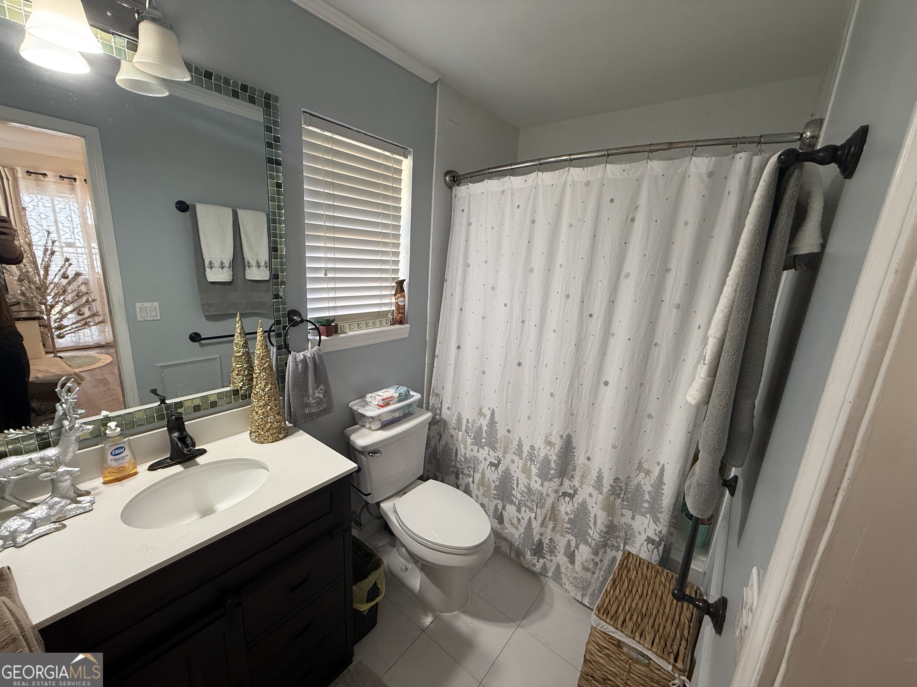 2203 Windsor Street St. Marys, GA 31558 - Photo 8 of 15 a bathroom with a sink a toilet a mirror and shower curtain