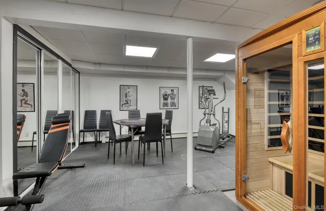 a dining room with furniture