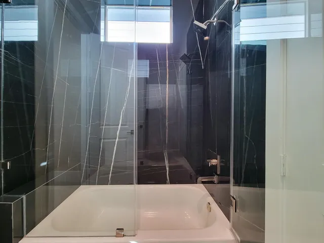 a bathroom with a bathtub