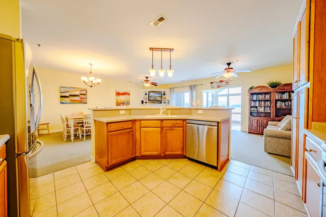 a kitchen with a sink and counter top space