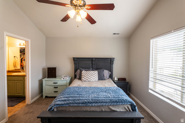 1443 West 250 North Springville, UT 84663 - Photo 15 of 23 Vaulted ceilings featuring a ceiling fan with integrated lighting