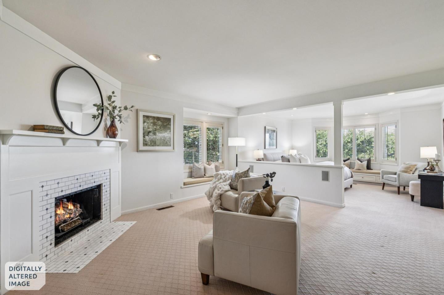 720 Endfield Way Hillsborough, CA 94010 - Photo 29 of 76 a living room with furniture a large window and a fireplace