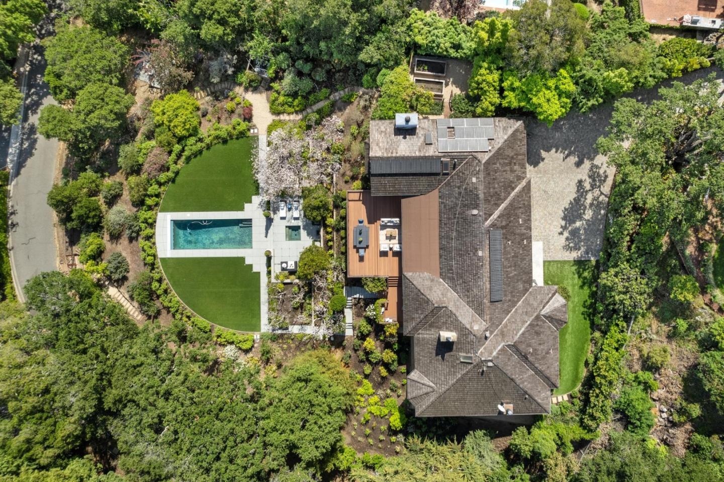 720 Endfield Way Hillsborough, CA 94010 - Photo 69 of 76 an aerial view of a house with outdoor space patio and lake view