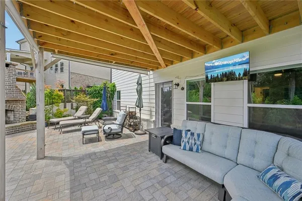 a view of swimming pool with a yard