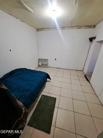 a bed and a table in a room