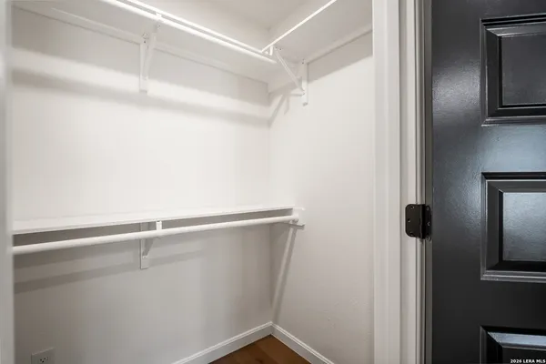 a view of small space with racks on the wall