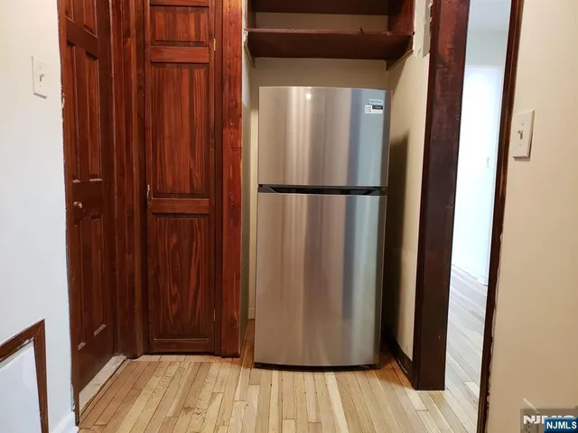 a view of a wooden closet