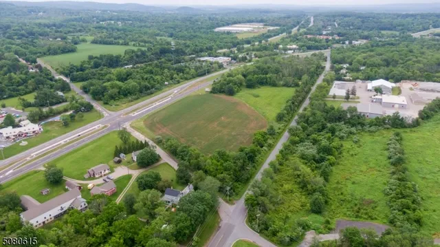an aerial view of residential houses with outdoor space and trees
