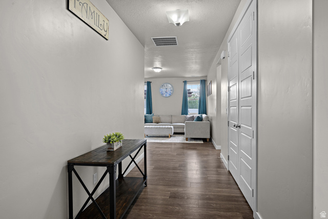 1074 South 750 West Springville, UT 84663 - Photo 4 of 28 Hallway featuring wood-finish flooring, white walls, and built-in closet doors