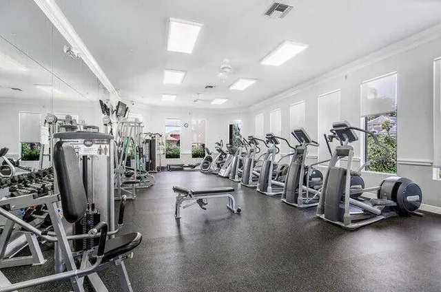 a view of a room with gym equipment