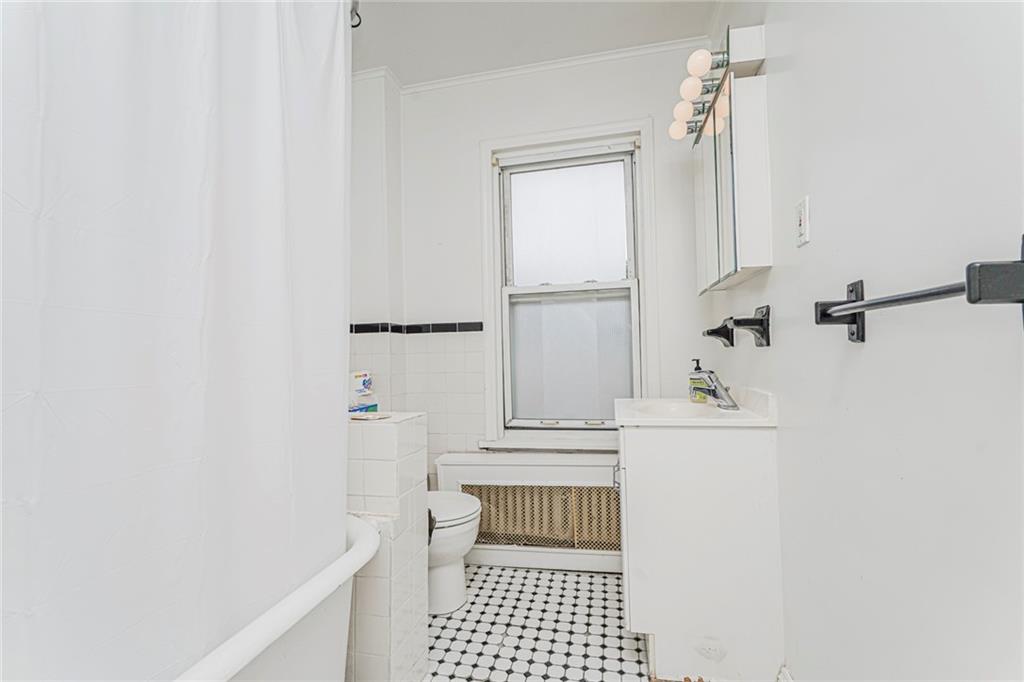 329 80th Street Brooklyn, NY 11209 - Photo 22 of 34 a bathroom with a sink a toilet and a mirror