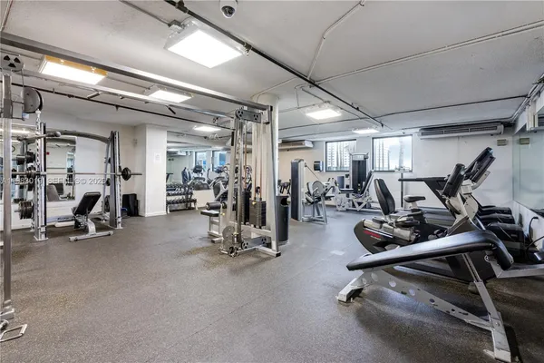 a view of a room with gym equipment
