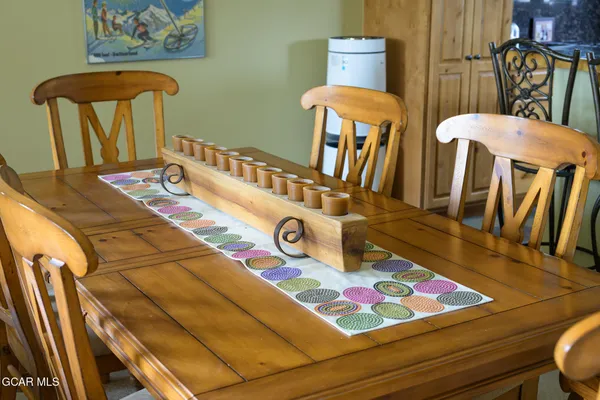 a view of a dining area with furniture