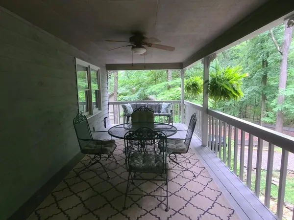 a view of a patio on the deck