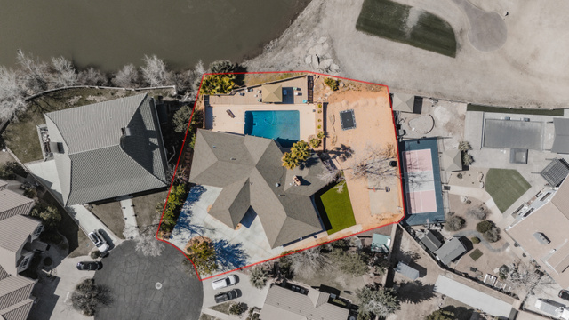 980 Cactus Circle St. George, UT 84790 - Photo 75 of 77 Aerial view of property's location with property boundaries highlighted and a pool area