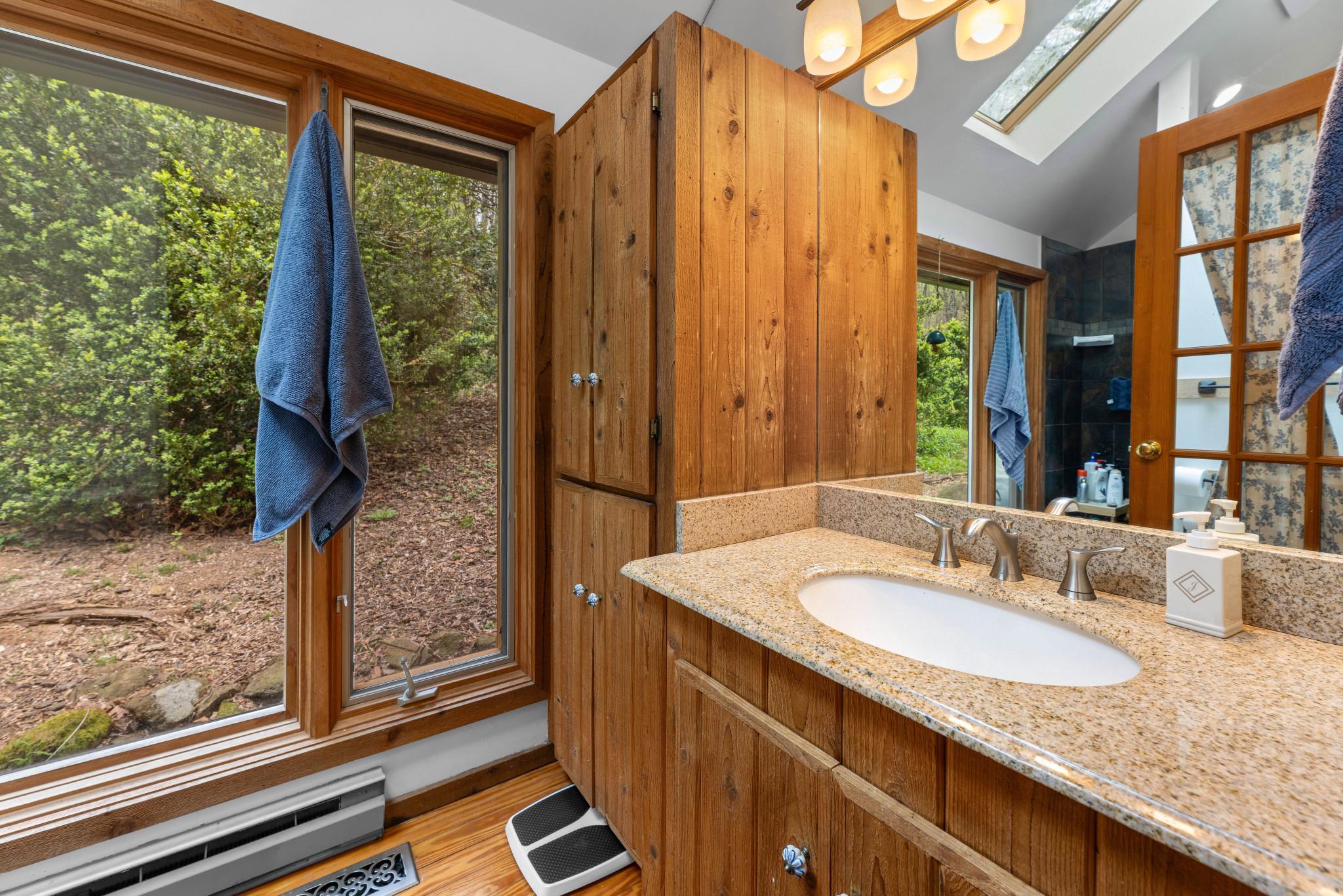 902 Harris Hollow Road Washington, VA 22747 - Photo 18 of 54 a bathroom with a granite countertop sink and a mirror