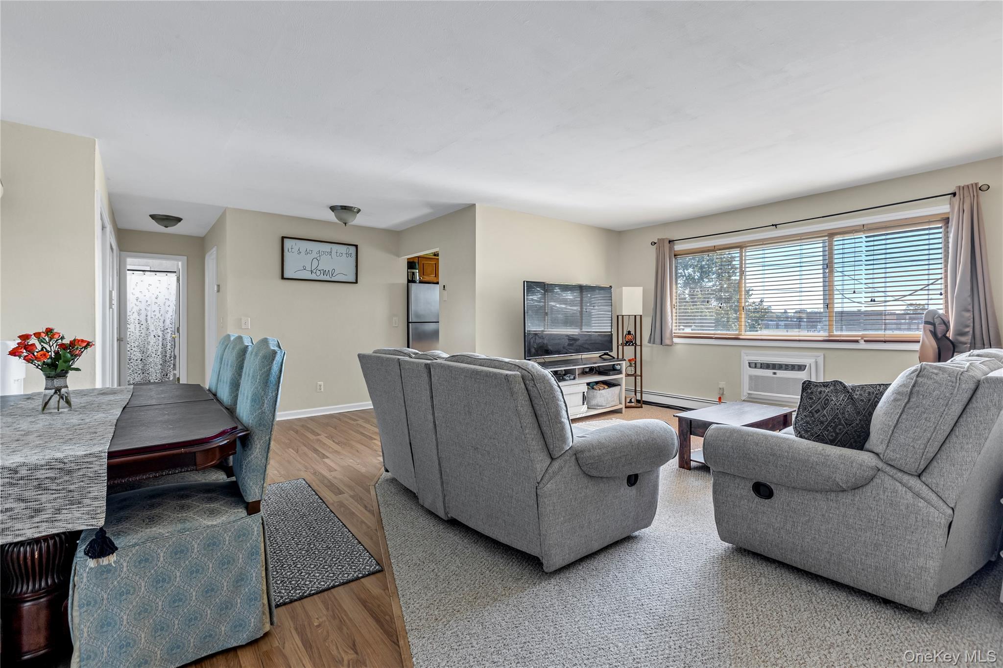 2423 Union Boulevard, Unit 8B Islip, NY 11751 - Photo 2 of 14 Living room with wood finished floors, baseboard heating, and a wall mounted AC