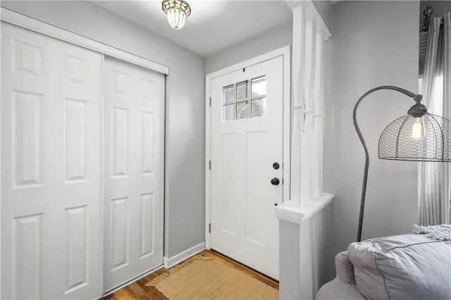 a view of a livingroom with a hardwood floor