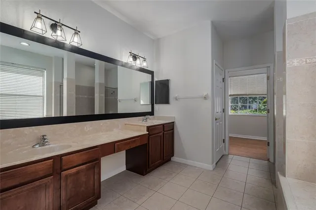 a bathroom with a sink and a large mirror