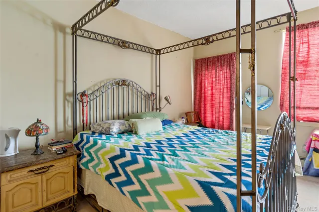 a bedroom with a bed window and walk in closet