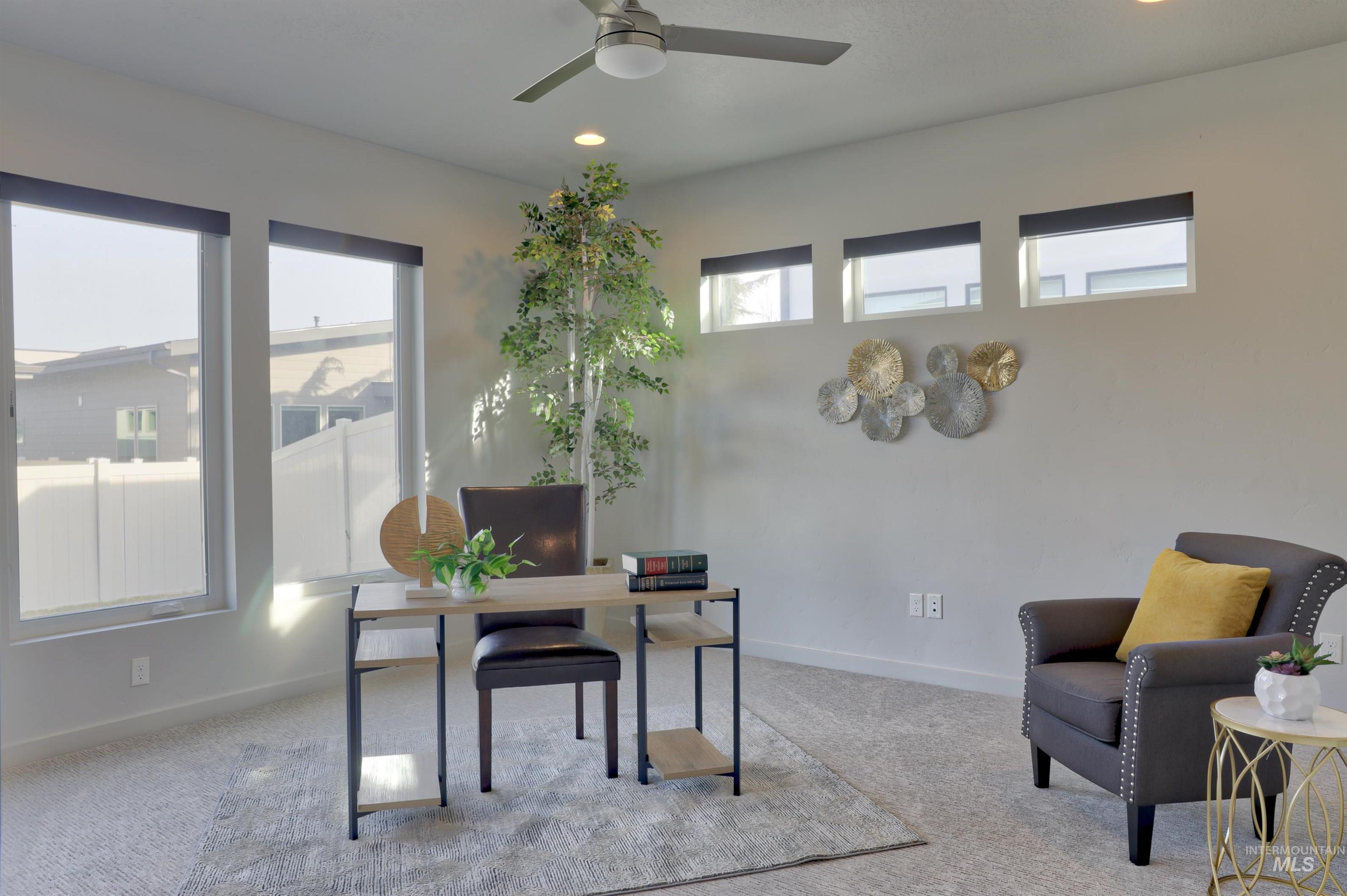 4148 East Copper Point Drive Meridian, ID 83642 - Photo 17 of 26 Office area featuring carpet flooring, recessed lighting, and a ceiling fan