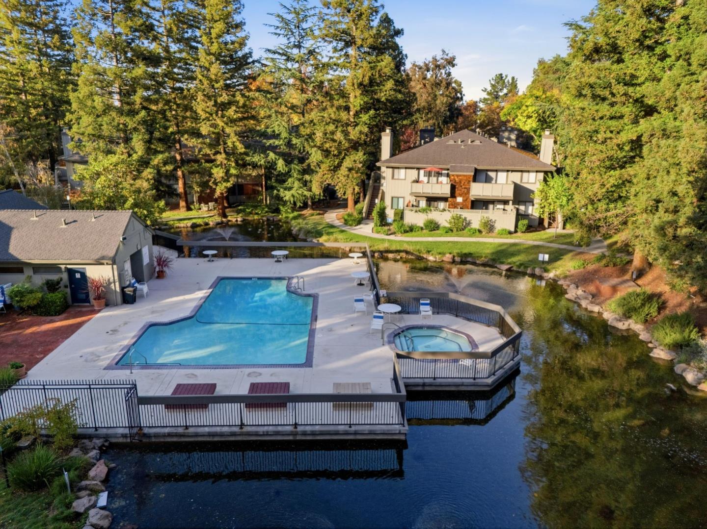 2106 La Terrace Circle San Jose, CA 95123 - Photo 30 of 31 an aerial view of a house with swimming pool and lake view
